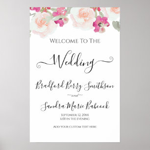 Poster SIGNE Mariage Floral Fruit Rose Bleu Simple