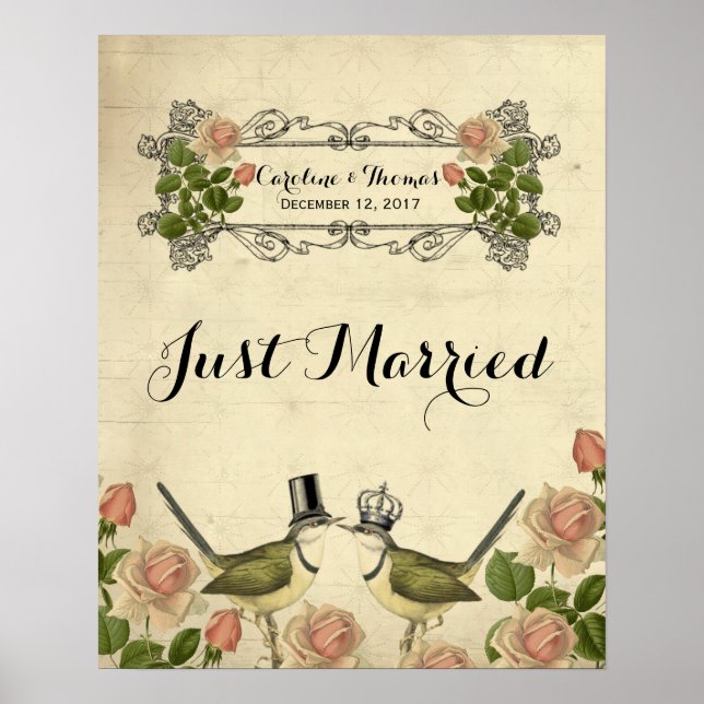 Poster signe mariage marié lovebirds (Devant)