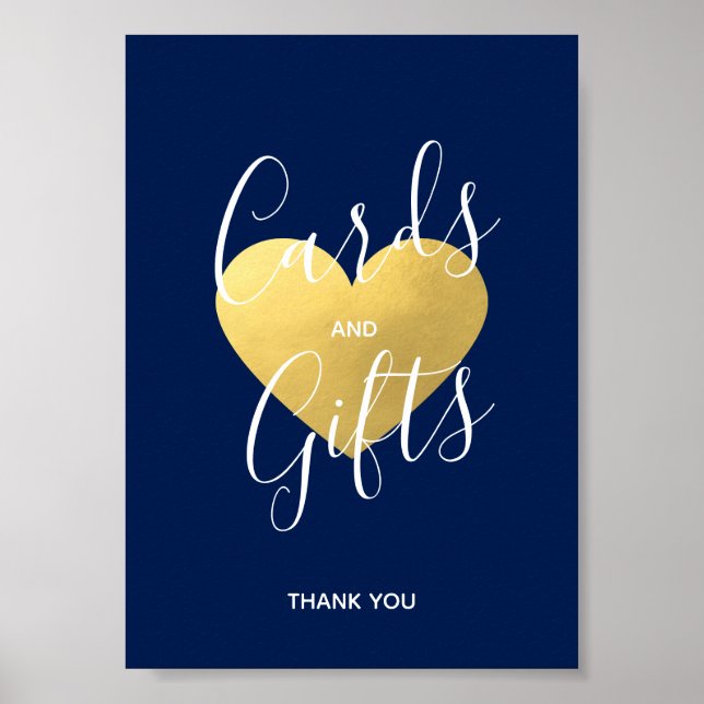 Poster SIGNE mariage Marine Blue Gold CARTES de coeur et  (Devant)