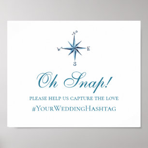 Poster Signe mariage nautique. Hashtag instagram bleu
