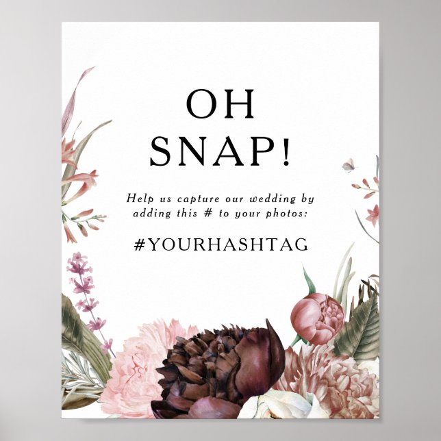 Poster Signe Mariage Oh Snap Floral Boho de Bourgogne (Devant)