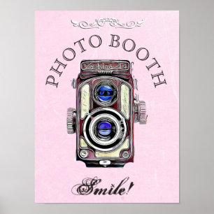 Poster Signe mariage pour Photo Booth, Caméra Vintage ros