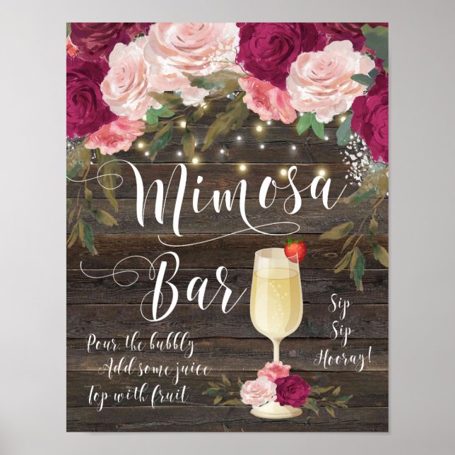 Poster SIGNE Mariage Rustique Mimosa Bar Bourgogne rose (Devant)