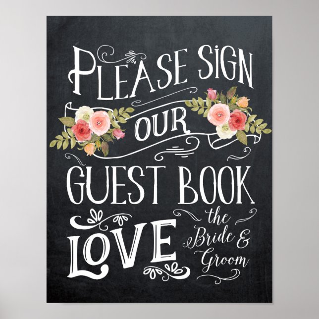 Poster signe mariage typographie florale (Devant)