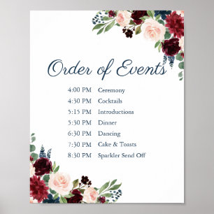 Poster Signe Marine Marsala Floral Mariage Ordre des évén