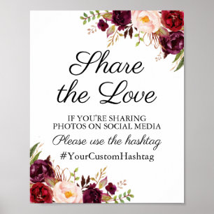 Poster Signe Marsala et Mariage rose Floral