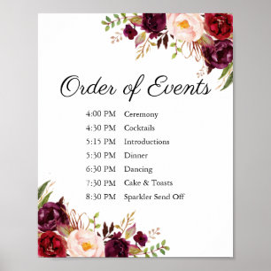 Poster Signe Marsala rose Mariage Floral Ordre des événem