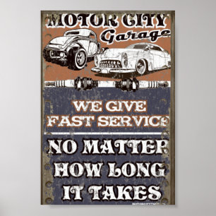 POSTER SIGNE MÉTALLIQUE DE LA VILLE MOTEUR