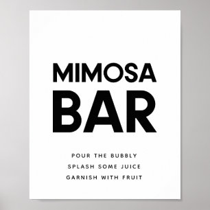 Poster Signe minimaliste de bar Mimosa noir et blanc