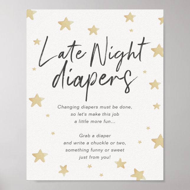 Poster Signe Moon Stars Baby shower Late Night Diapos (Devant)