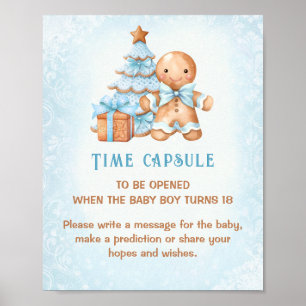 Poster Signe Noël Baby shower Bleu Jeu Heure Capsule