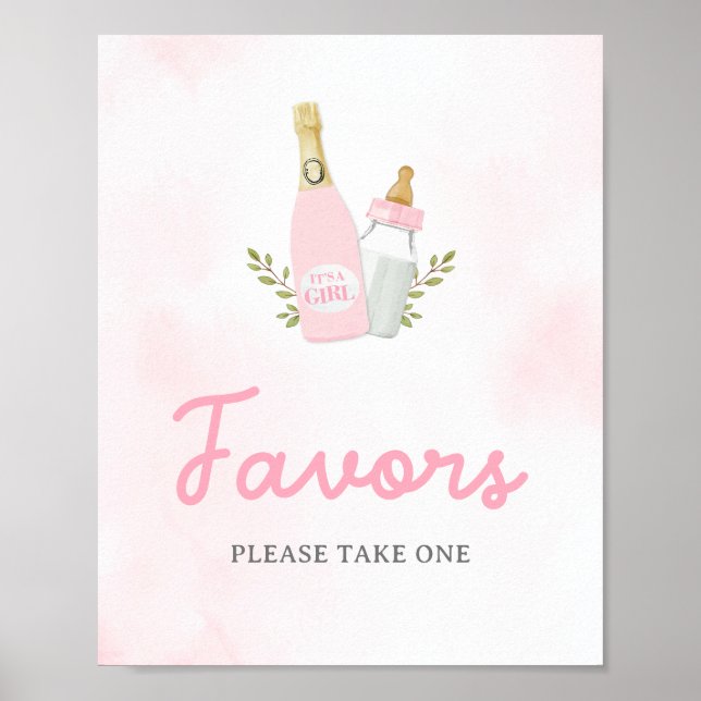 Poster Signe Poppin Bouteilles Fille Baby shower Faveurs (Devant)