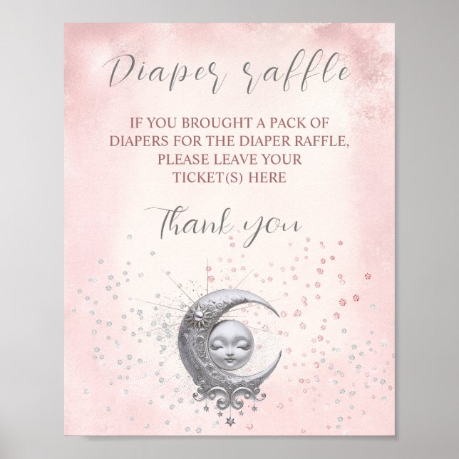 Poster Signe Raffle Baby shower Fille Lune Au-Dessus De L (Devant)