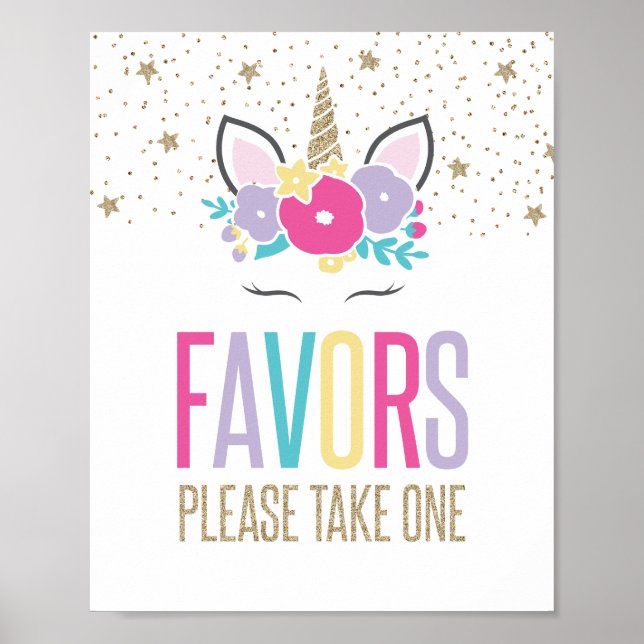 Poster Signe Rainbow Unicorn Anniversaire Fête Faveurs (Devant)