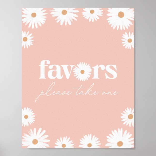 Poster Signe rose Boho Daisy Anniversaire Fête Faveurs (Devant)