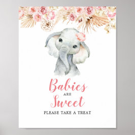 Poster Signe rose Boho Elephant Girl Baby sont doux