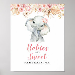 Poster Signe rose Boho Elephant Girl Baby sont doux