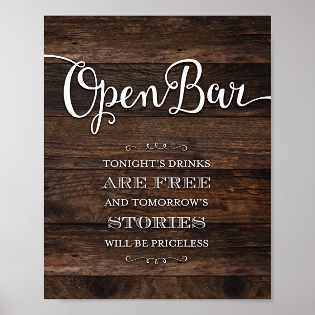 Poster Signe Rustic Chic OPEN BAR Party (Devant)