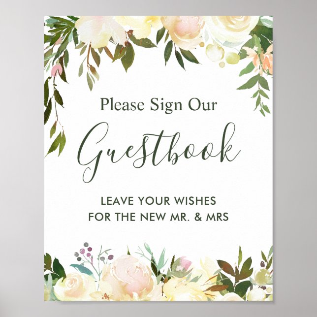 Poster Signe Rustique Floral Green Mariage (Devant)