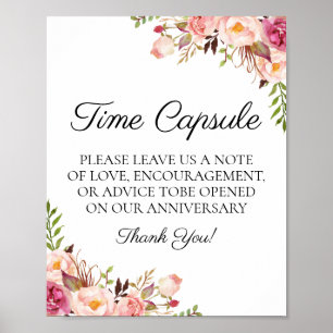 Poster Signe Rustique Rose Floral Mariage Temps Capsule