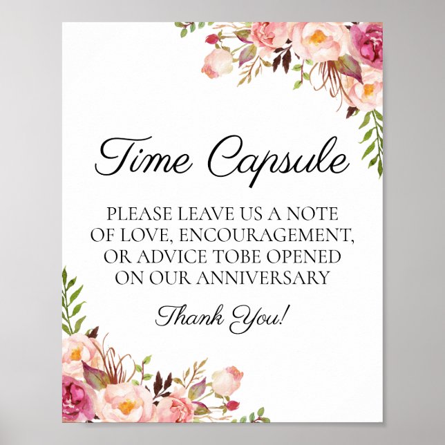 Poster Signe Rustique Rose Floral Mariage Temps Capsule (Devant)
