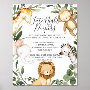 Poster Signe Safari Animaux Baby shower Diapeurs de nuit 