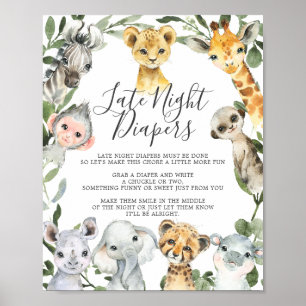 Poster Signe Safari Animaux Baby shower Diapeurs de nuit