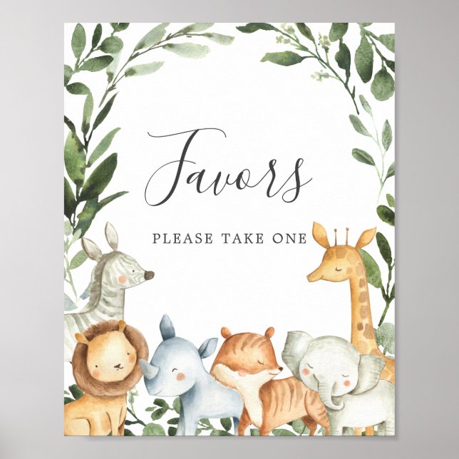 Poster Signe Safari Animaux Baby shower Faveurs (Devant)