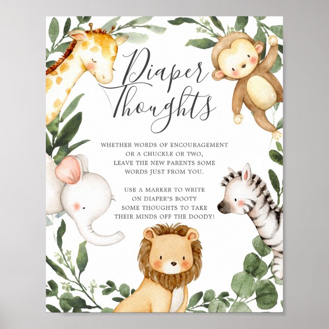 Poster Signe Safari Animaux Baby showers Pensées de couch (Devant)