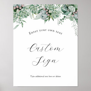 Poster Signe texte personnalisé Succulent et Eucalyptus