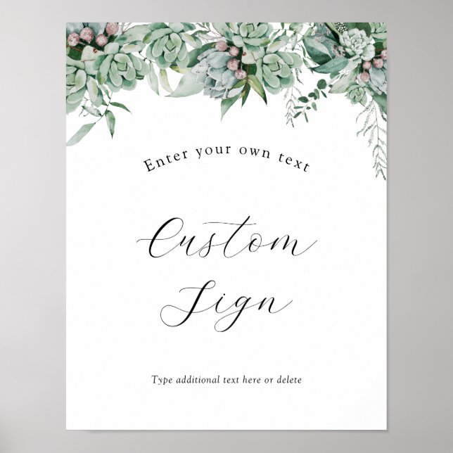 Poster Signe texte personnalisé Succulent et Eucalyptus (Devant)