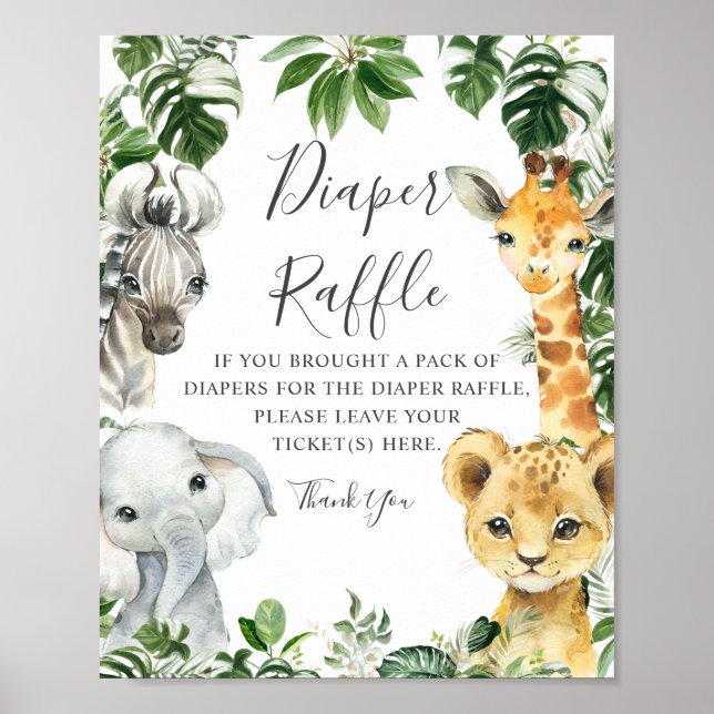Poster Signe vert Jungle Safari Animaux Refus de couches (Devant)