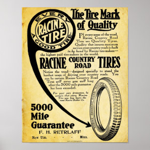 Poster Signe vintage de pneu - Racine Tire Company