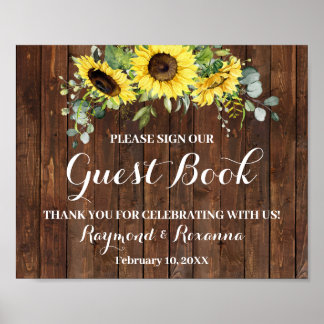 Poster Signer Livre d'invité Mariage Tournesol vert signe