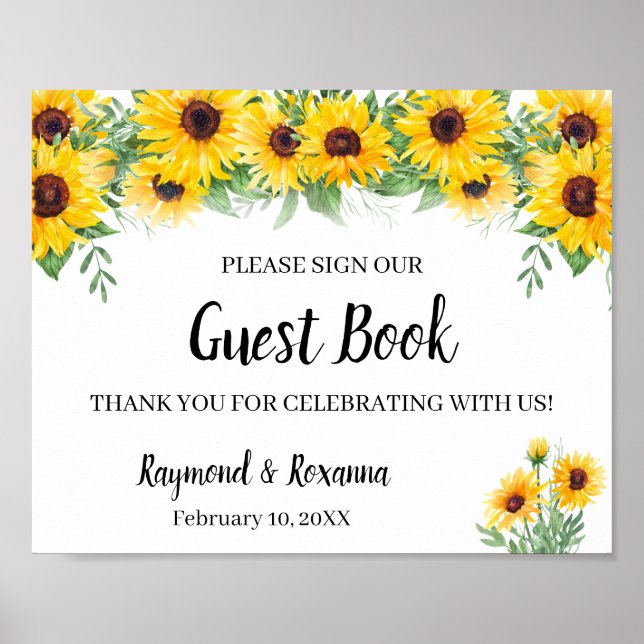 Poster Signer Livre d'invité Mariage Tournesol vert signe (Devant)