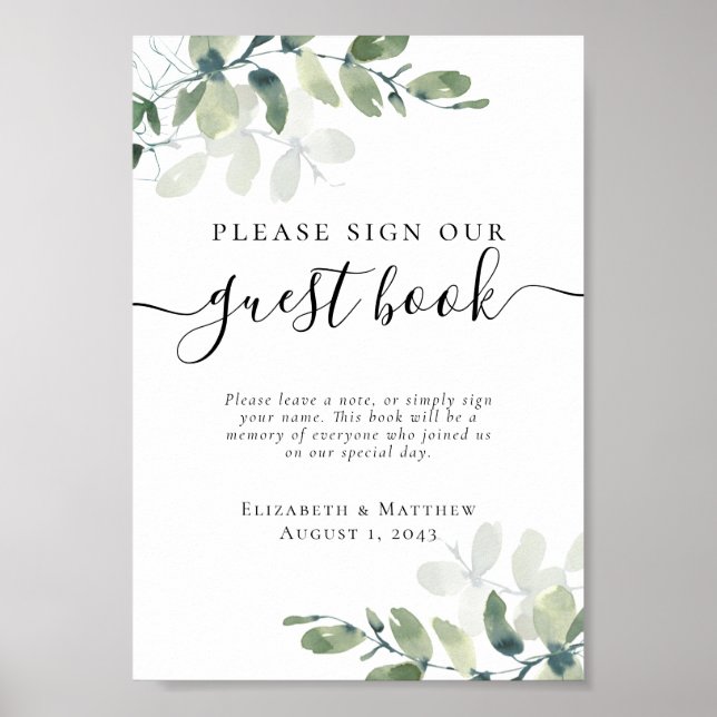 Poster Signer Notre Livre D'Hôtes Eucalyptus Mariage Sign (Devant)