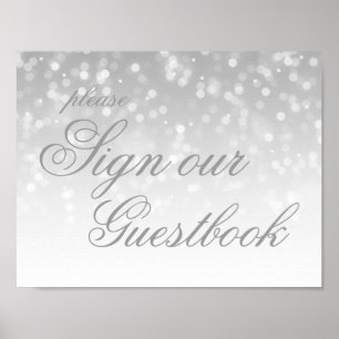 Poster Signer Notre Livre D'Hôtes Mariage Silver Bokeh Lu