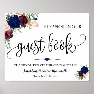 Poster Signer notre livre d'hôtes Marine wedding shower