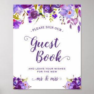 Poster Signer Notre Livre D'Hôtes Violet Violet Floral Si
