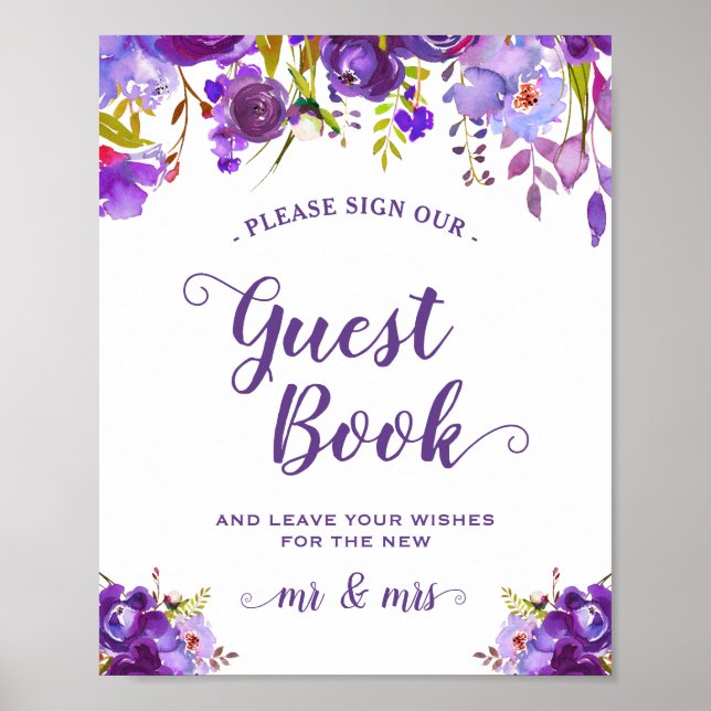 Poster Signer Notre Livre D'Hôtes Violet Violet Floral Si (Devant)