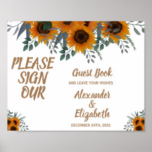 Poster Signer notre Mariage de livre d'hôtes Sunflowers G