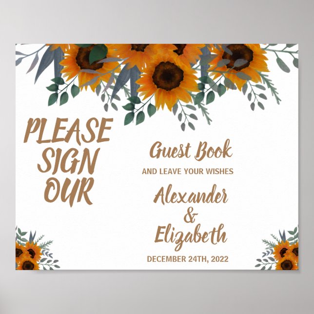 Poster Signer notre Mariage de livre d'hôtes Sunflowers G (Devant)