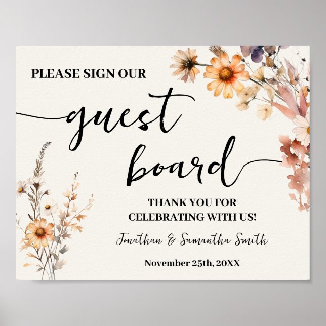 Poster Signer notre Mariage de pension d'hôtes Fleurs sau (Devant)