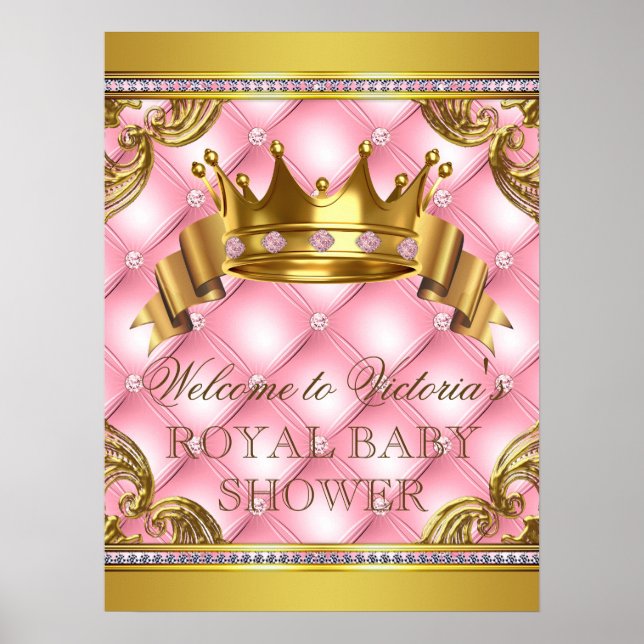 Poster Signes de Baby shower de princesse d'or rose (Devant)