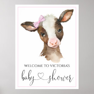 Poster Signes de Baby shower de vaches de ferme pour fill