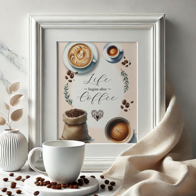 Poster Signes de barre de café (Coffee lover gift ideas life begins after coffee sign by Victoria Grigaliunas at Do Tell A Belle)