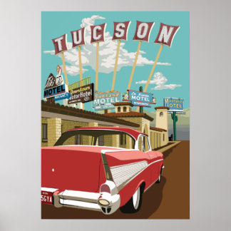 Poster Signes de motel rétro de 28 po x 20 po - Tucson, A