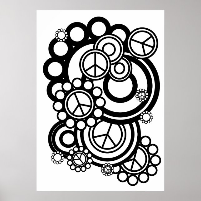Poster Signes de paix avec cercles noir et blanc (Devant)