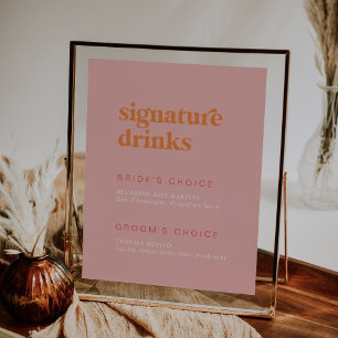 Poster Signet boisson rose et orange rétro été