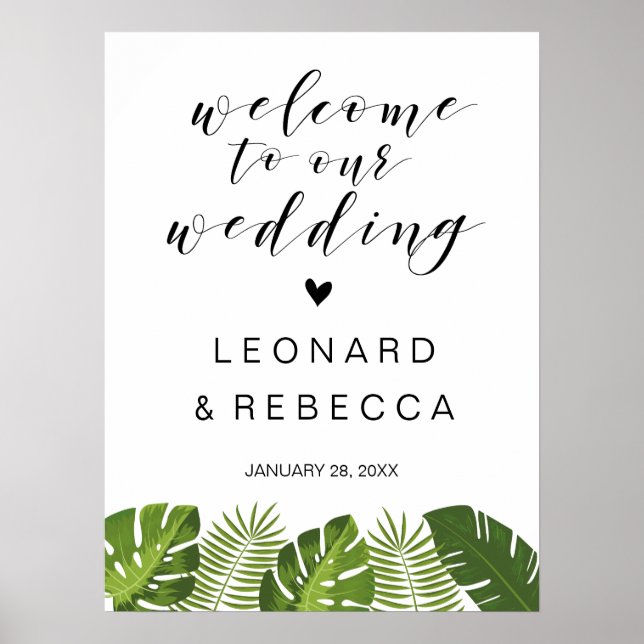 Poster Signet mariage d'accueil | feuilles tropicaux (Devant)